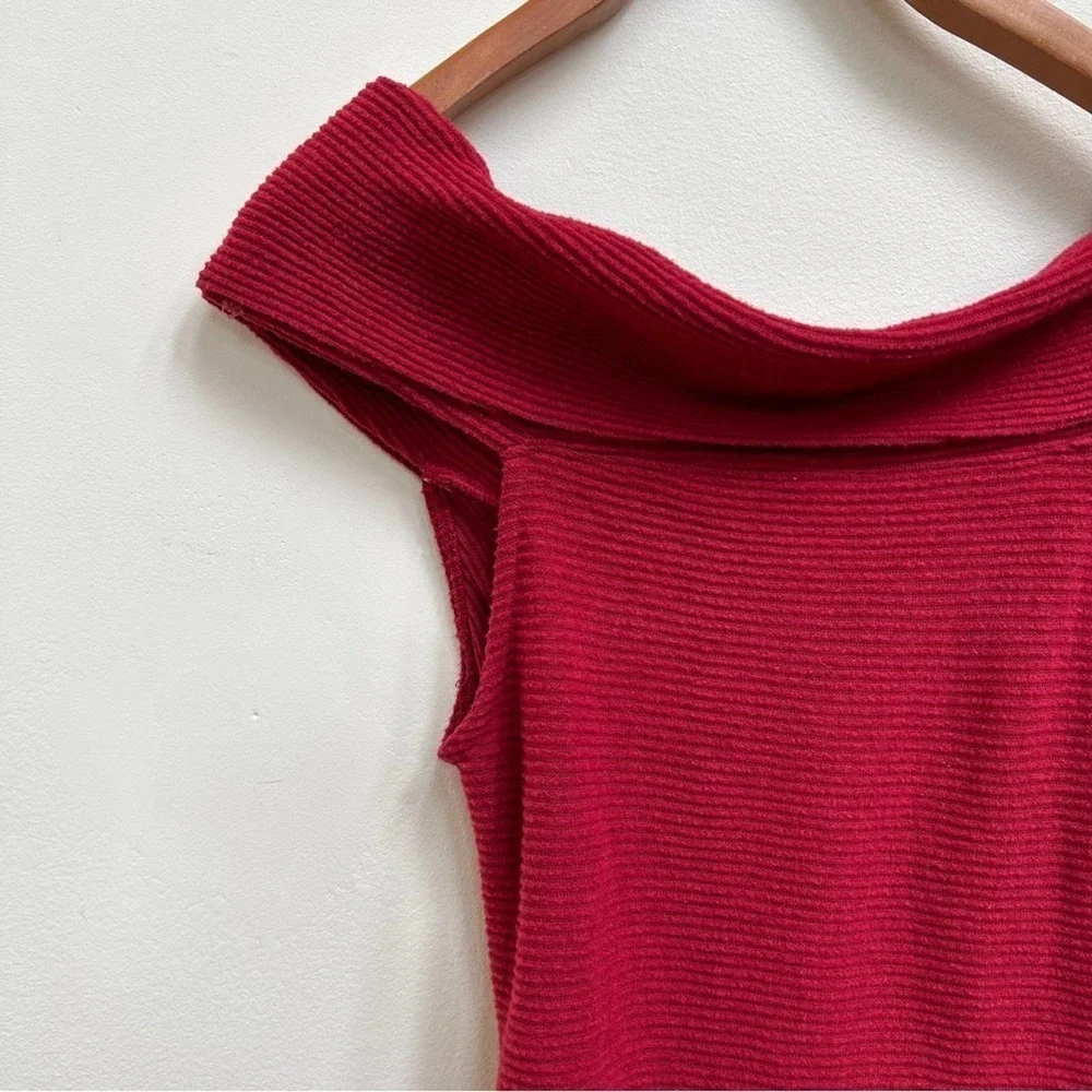 Free People FP This Cutie Red Ribbed Off Shoulder Top, Size Small